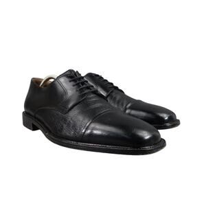 Johnston & Murphy Shoes Mens 10 Oxfords Derby Cap Toe Black Leather Dress Formal